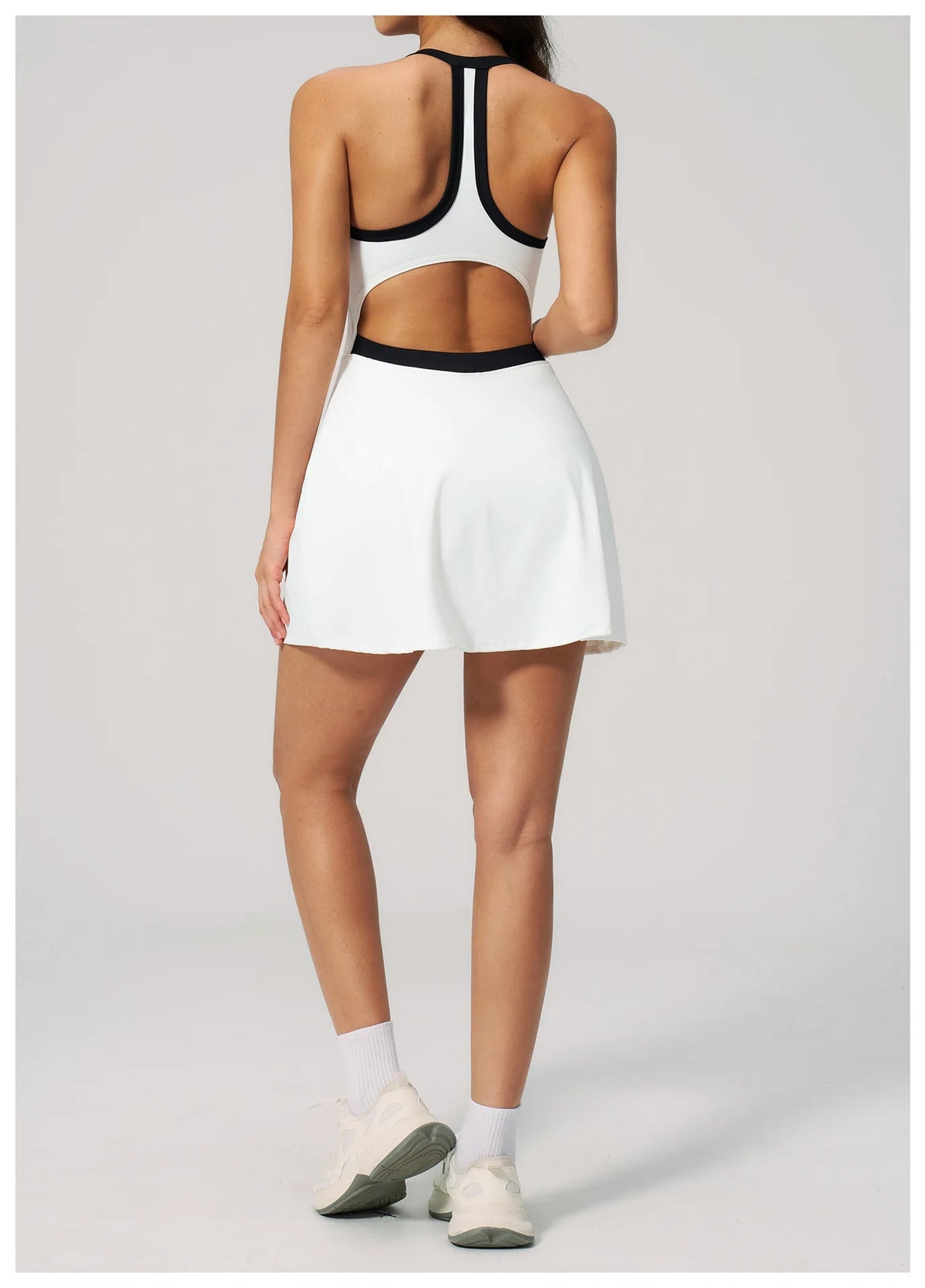 Naked Women's Tennis Dresses for Women Breathable Back Hollowed Out Sleeveless Mini Dress Built in Shorts Tight Sports Skirt