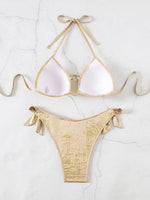 Sparkling Halter Bra Cup Bikini Women Swimwear Female Swimsuit Two-pieces Bikini Set Metal Rings Bather Bathing Suit Swim Lady
