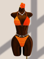 Sexy Blue Gradient Knitted 4 Piece Bikini Set 2026 Swimwear Women Long Sleeve Cover Up Drastring Skirt Holiday Thong Swimsuit