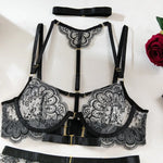 Toucheart 5 Piece Sexy Embroidery Underwear Set for Women Mesh Patchwork See-through Halter Underwear Garters Sexy Lingerie Set