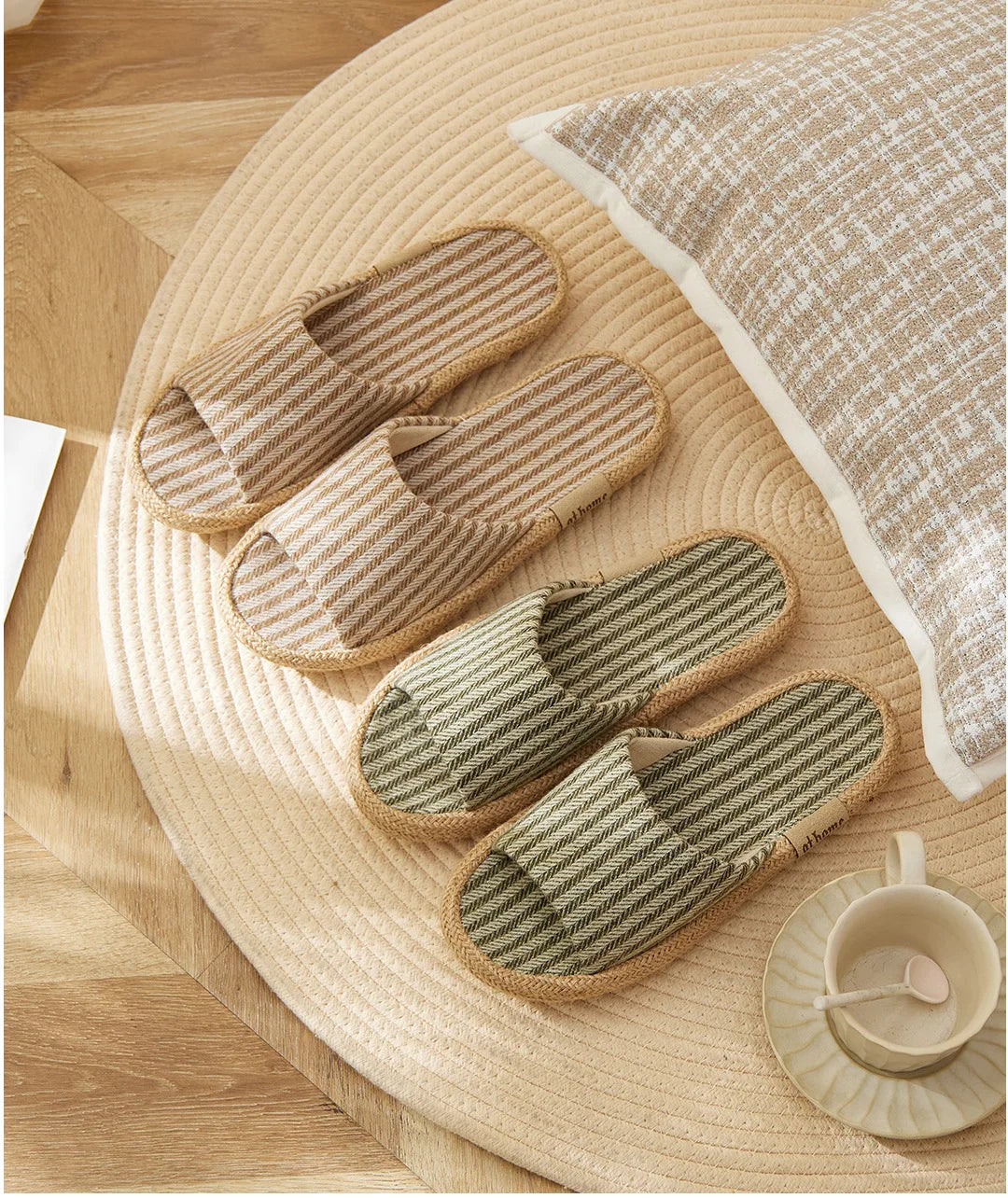 Janpanest Style Cotton Linen Slippers For Womeen Men Leisure House Shoes Striped Style Anti-slip Couples Home Breathable Slides