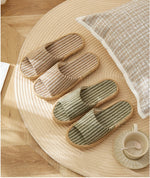 Janpanest Style Cotton Linen Slippers For Womeen Men Leisure House Shoes Striped Style Anti-slip Couples Home Breathable Slides