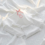 1 Pack Kawaii Rabbit Heart Print Briefs with Ruffles Trim Women's Mid-Rise Cotton Panties Soft Ribbed Underwear Lingerie M-XL