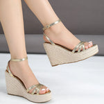 Comfy Walk Big Size 43 Summer Rome Espadrilles Sandals Women Ankle Strap Sandals High Heels Wedges Shoes Gold Platform Sandal
