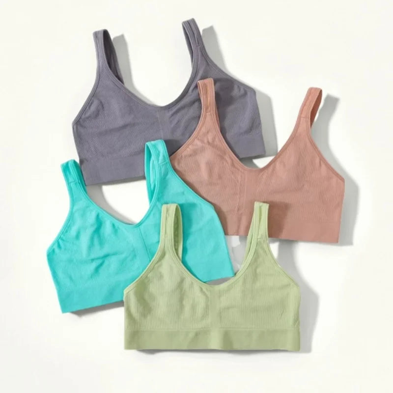 Women Tube Top Ribbed Bra Seamless Underwear Female V Neck Bralette Crop Top Soft Breathable Bra Sexy Lingerie Bandeau Bras