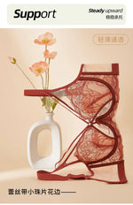 Women's French Pure Desire Lace Lingerie Set - Rabbit Ear Cup Thin Push Up Bra Minimizer for Large Bust