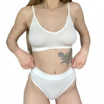 Women Ribbed Bra And Panties Set Seamless Underwear Top Women's V-Neck No Pad Lingerie Adjustable Straps Wire Free Bralette M-L