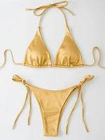 Wrap Around Halter Metallic Satin Bikini Women Swimwear Female Swimsuit Two-pieces Bikini Set Brazilian Bathing Suit Swim Lady