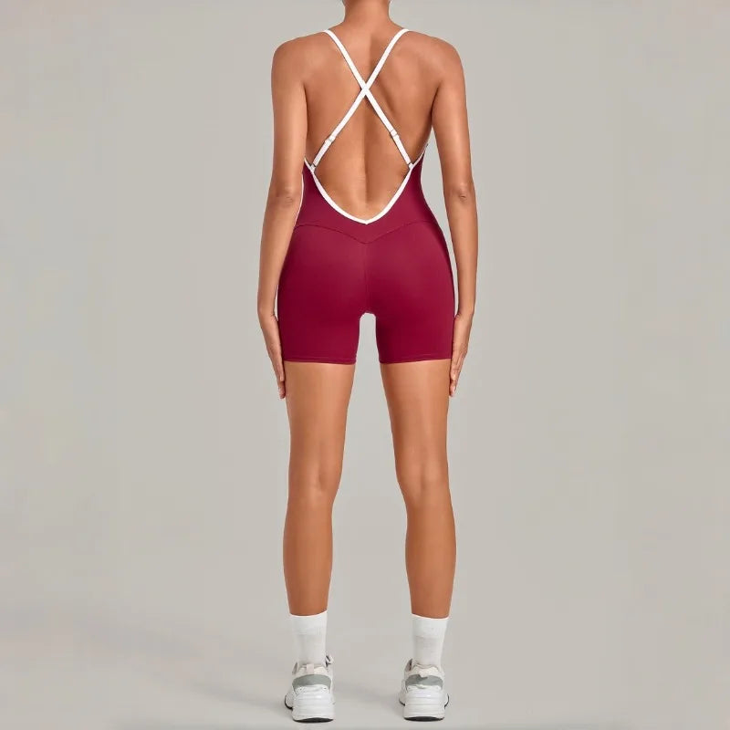 Women's Seamless Yoga Jumpsuits Fitness Sports Gym Hip-lifting Sleeveless One-piece Backless Workout Training Shorts Jumpsuit