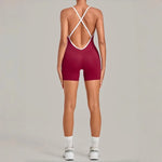 Women's Seamless Yoga Jumpsuits Fitness Sports Gym Hip-lifting Sleeveless One-piece Backless Workout Training Shorts Jumpsuit