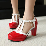 Spring Autumn New Style Fashion High-heeled Women's Shoes Color Block Round Head Shallow Mouth Buckle Square Heel Women's Shoes