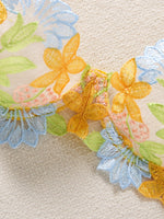 Women Yellow Floral Embroidery Lingerie Set Bow Tie Side Sheer Mesh Bra And Thong 2‑Pieces Intimate Underwear ZA825291