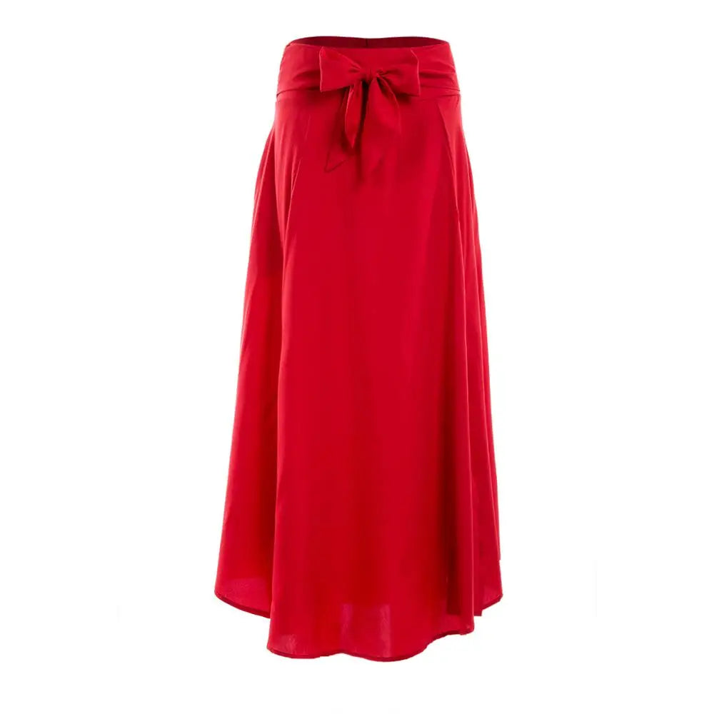 Fashion Women's Ladies Solid Color Bandage Pleated Cocktail Party High WaistSummer A Line Skirts With Pocket
