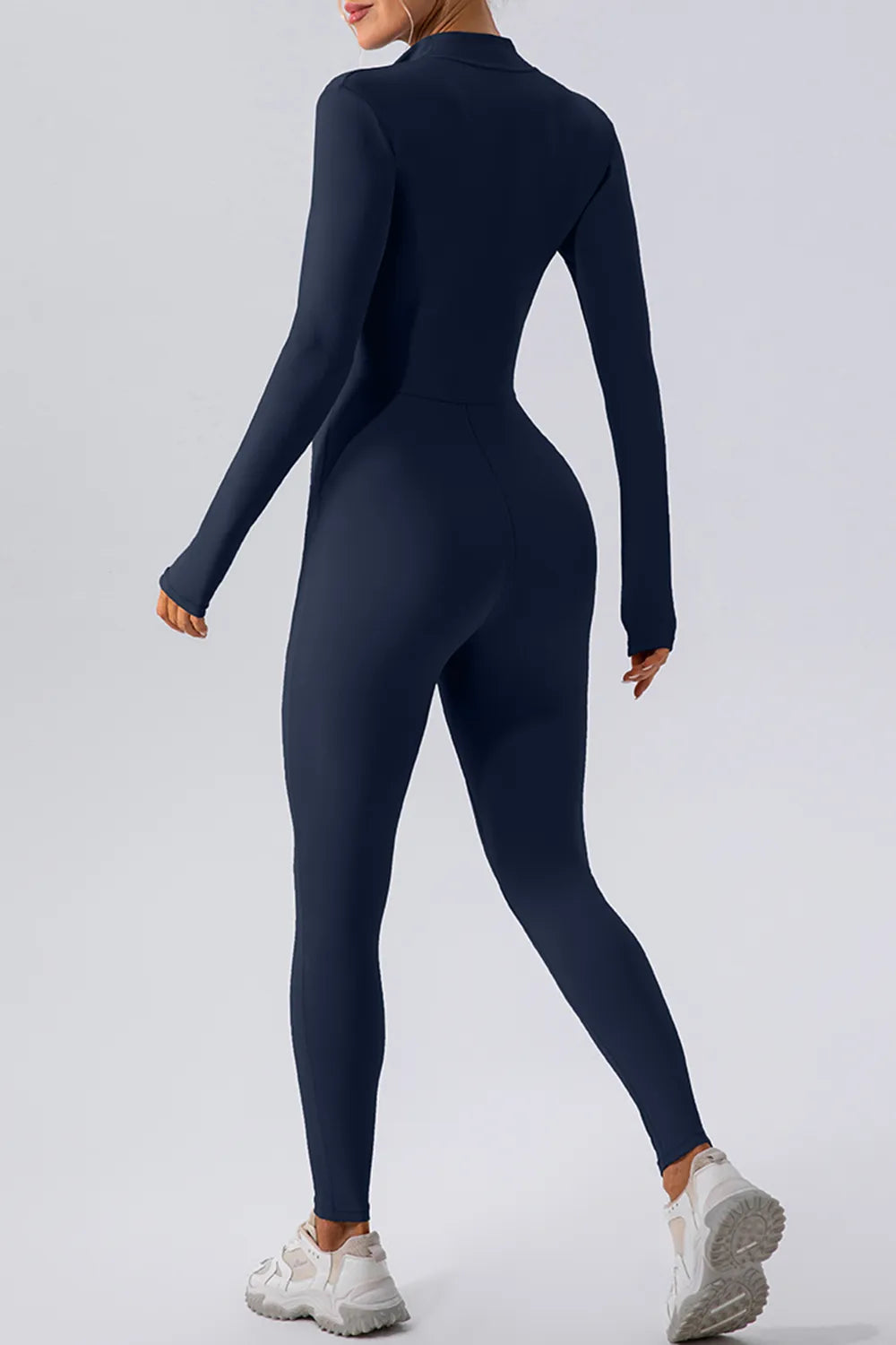 Half Zip Mock Neck Active Jumpsuit - Ladyez