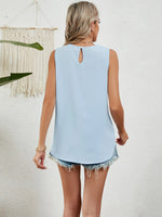 Round Neck Sleeveless Top with Pleated Front Detail - Ladyez