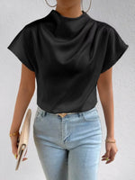 Mock Neck Short Sleeve Blouse