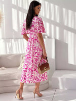 Printed Flutter Sleeve Midi Dress