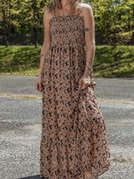 Printed Smocked Bodice Maxi Dress - Ladyez