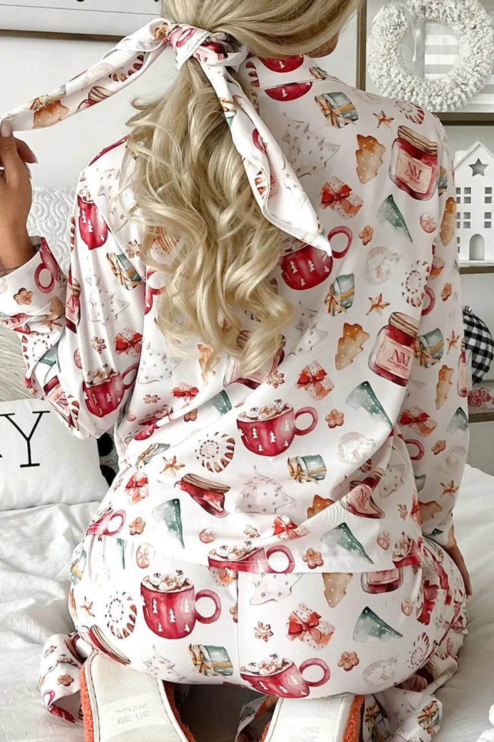 Printed Collared Neck Top and Pants Lounge Set - Ladyez