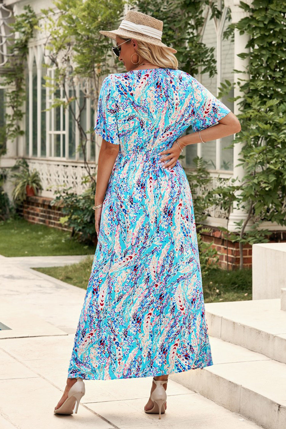 Multicolored V-Neck Maxi Dress - Ladyez
