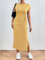 Honey Tied Striped Round Neck Short Sleeve Tee Dress - Ladyez