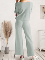Long Sleeve Lounge Top and Drawstring Pants Set - Ladyez