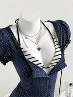 Polka Dot Lace Trim Puff Sleeve Top