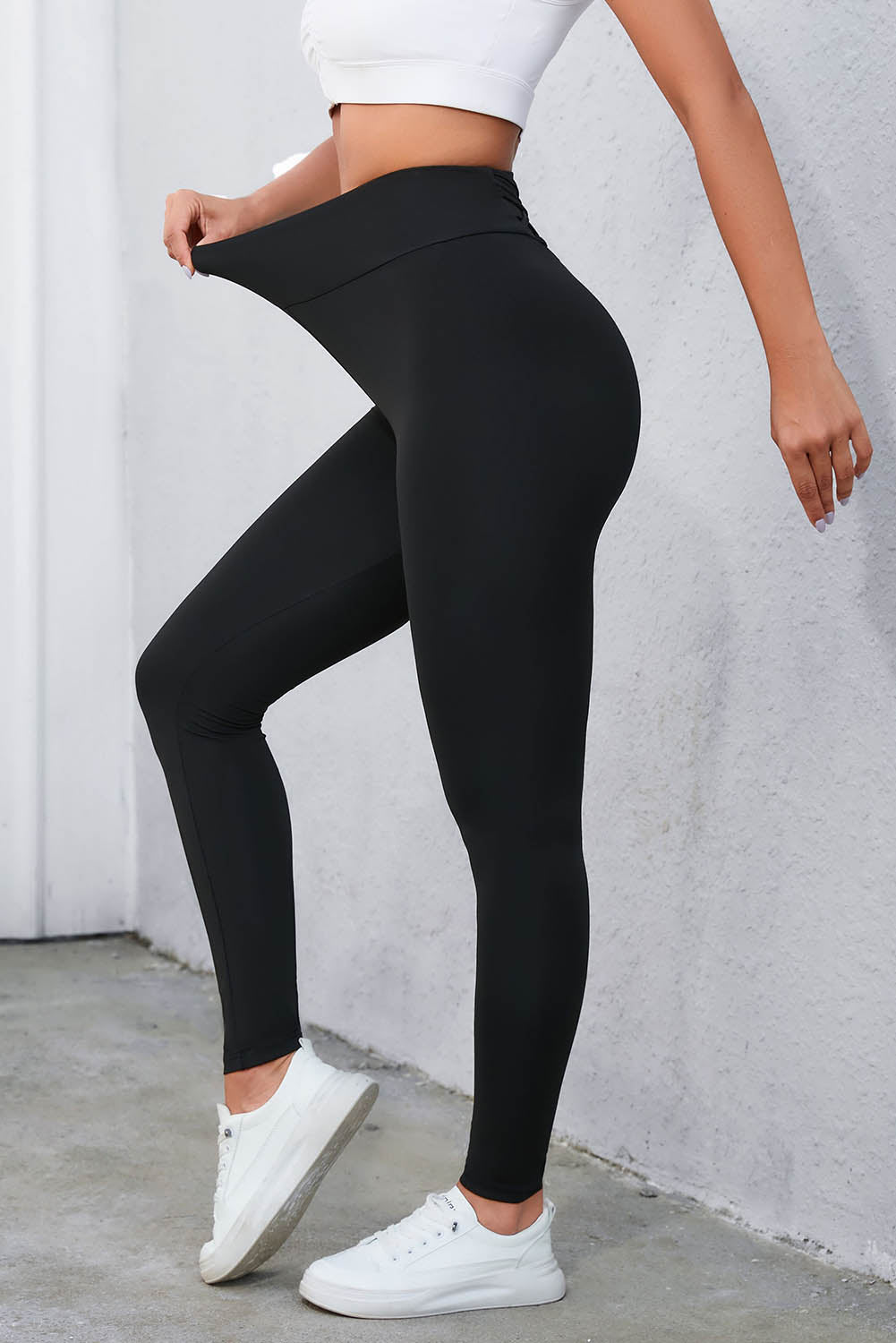 Crisscross Detail Wide Waistband Leggings - Ladyez