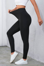 Crisscross Detail Wide Waistband Leggings - Ladyez