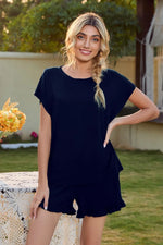 Round Neck Short Sleeve T-Shirt and Drawstring Shorts Lounge Set - Ladyez