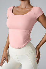 Round Neck Short Sleeve Active T-Shirt - Ladyez