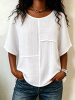 Full Size Texture Round Neck Half Sleeve Blouse Plus Size