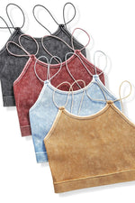 Zenana Washed Ribbed Seamless Double Strap Brami - Ladyez