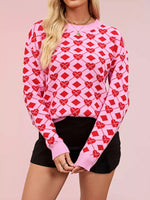 Heart Pattern Argyle Knit Long Sleeve Sweater