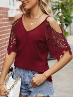 Cold Shoulder Lace Sleeve Blouse