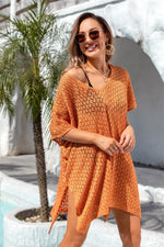 Angel Wings Openwork Slit Scoop Neck Cover Up - Ladyez