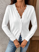 Ribbed Edge Button-Up Knit Cardigan