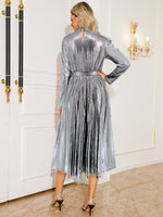 Tie Waist Long Sleeve Midi Dress - Ladyez