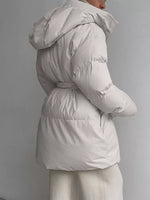Mid-Length Thickened Hooded Winter Coat with Belted