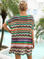 Angel Wings Rainbow Stripe Scalloped V-Neck Cover-Up Dress - Ladyez