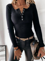 Button Detail Long Sleeve T-Shirt - Ladyez