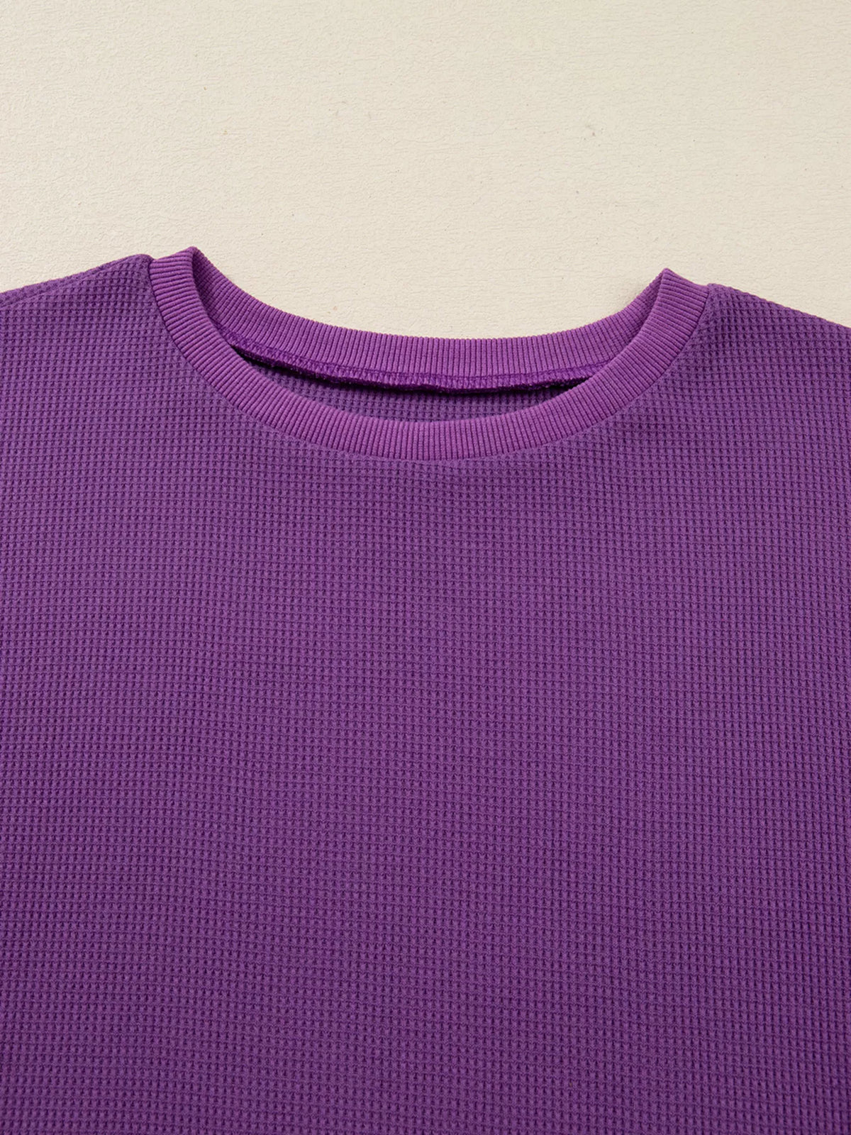 Solid Color Raw Seam Patchwork Ribbed Drop Shoulder Sweatshirt