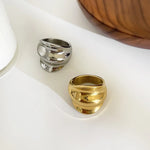 2-Piece Stainless Steel Wrinkled Wide Band Ring - Ladyez