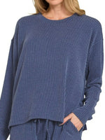 Zenana Corded Rib Long Sleeve Tee and Shorts Set