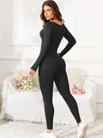 Scoop Neck Long Sleeve Active Jumpsuit - Ladyez