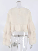 Layered Ruffled Hem Flare Sleeves Blouse
