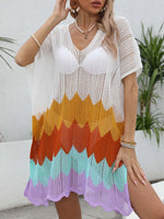 Openwork V-Neck Half Sleeve Cover-Up - Ladyez