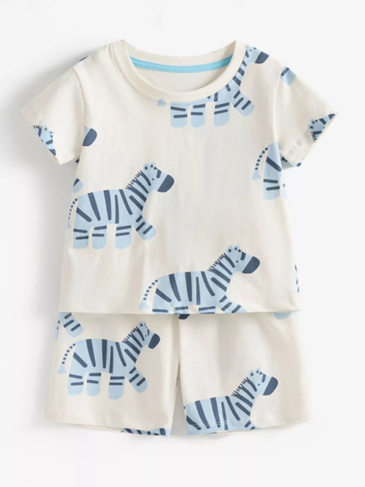 Children's Zebra Print Round Neck Tee and Shorts Set