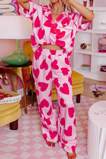Heart Collared Neck Short Sleeve Top and Pants Lounge Set - Ladyez