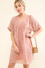 And The Why Woven Leopard Baby Doll Roll-Sleeve Casual Dress